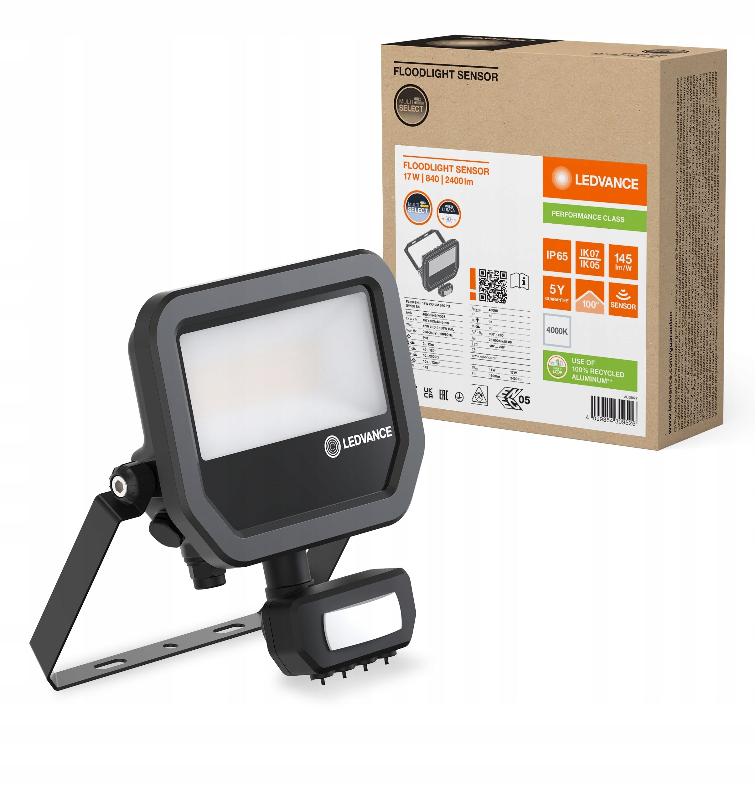 Floodlight Ledvance Floodlight Sensor 17W 4000K neutral 2400lm IP65 black Color black