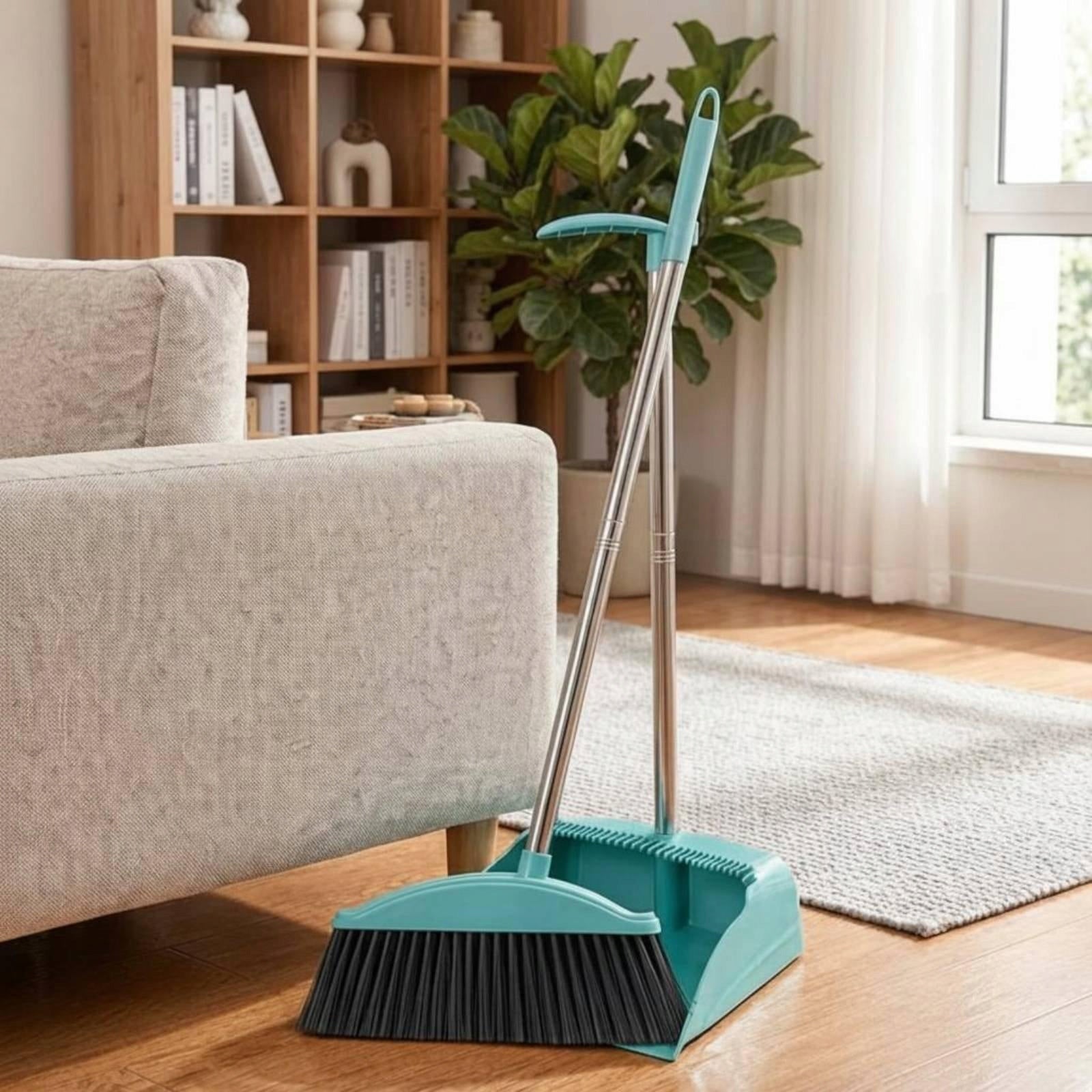 Floor Cleaning Sweeper Soft Bristle Broom Combo Household Cleaning Blue SET
