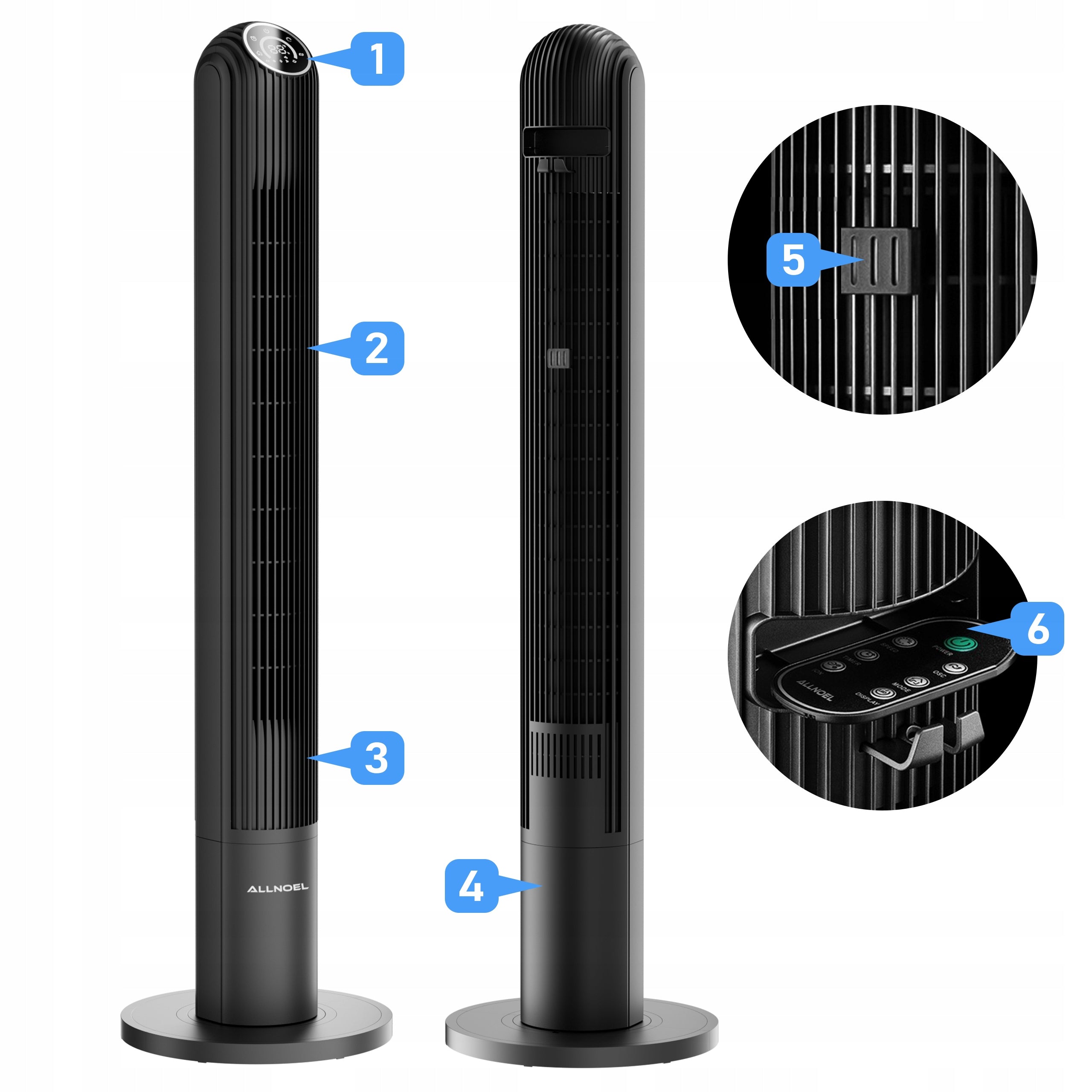 Floor Column Fan for Remote Control AROMATHERAPY 117CM XXL Dominant color black