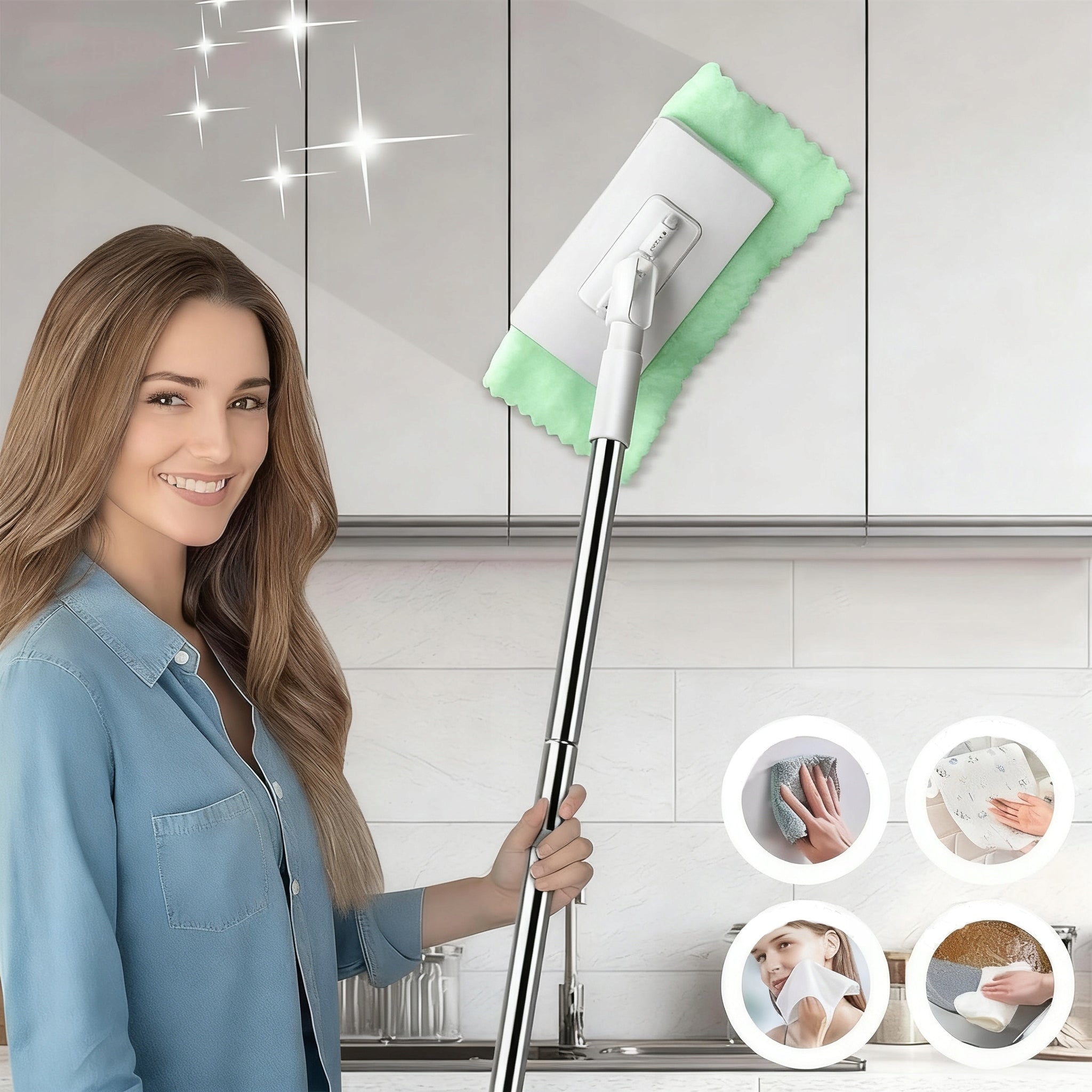 Floor Mop Portable Lightweight with Long Handle Flat Mop Wet and Dust Manufacturer code 6974800542883