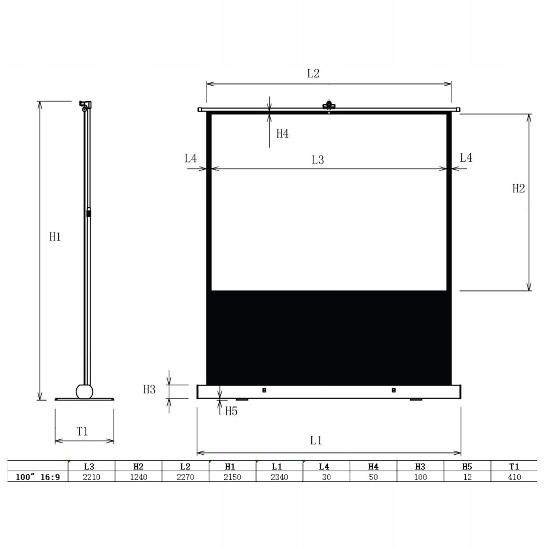 Floor Projection Screen 100 Inch Expandable Gas 16:9 4K HD Portable Packaging status original