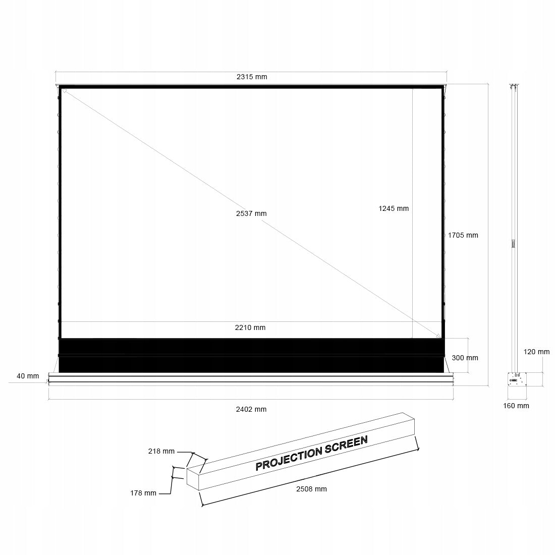 Floor Screen ELECTRIC 100" rolled 16:9 4K HD UST Spacetronik Strong Manufacturer code PRS-GE01-100PUA-169