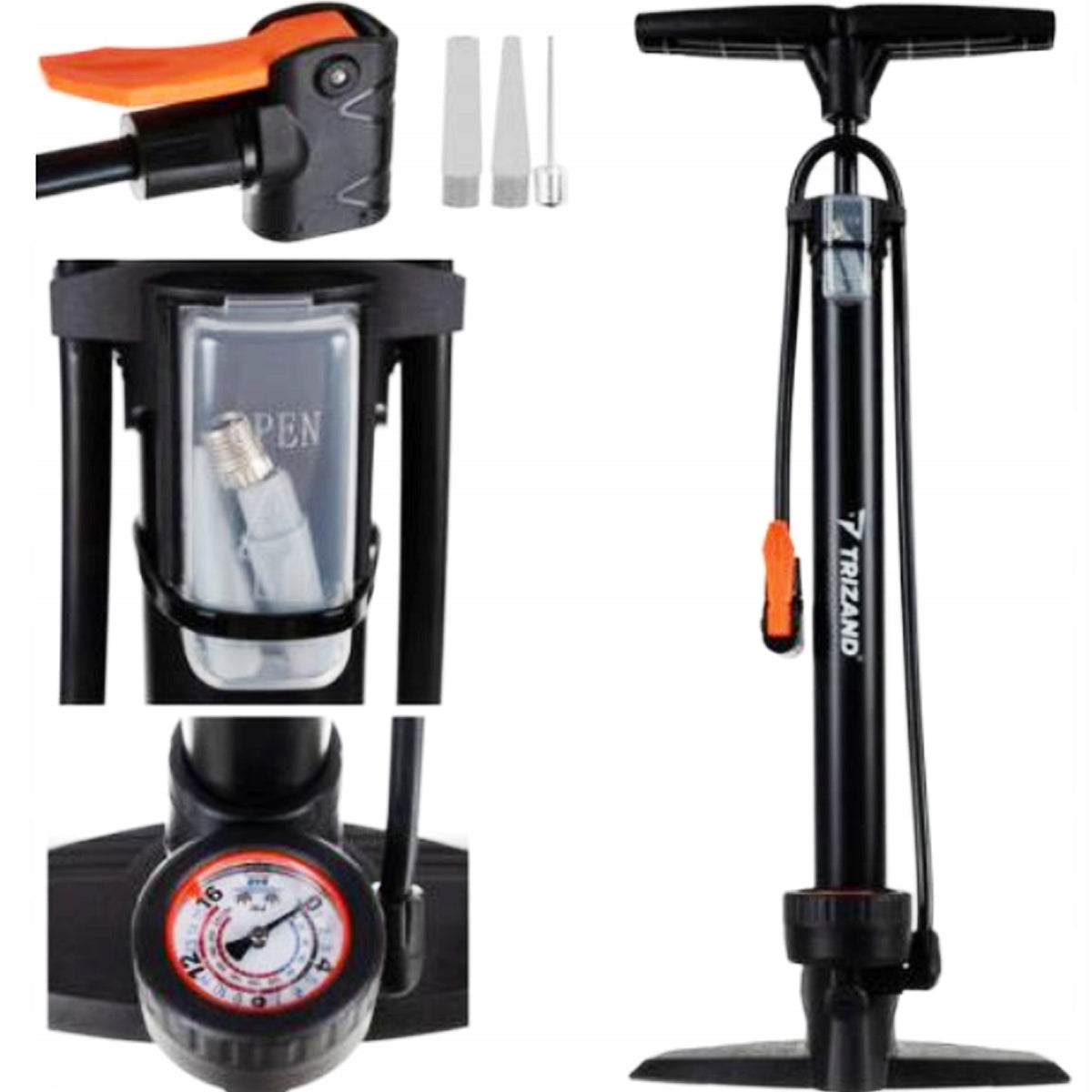 Floor bicycle pump with pressure gauge for ball wheels and mattresses Manufacturer code 19164