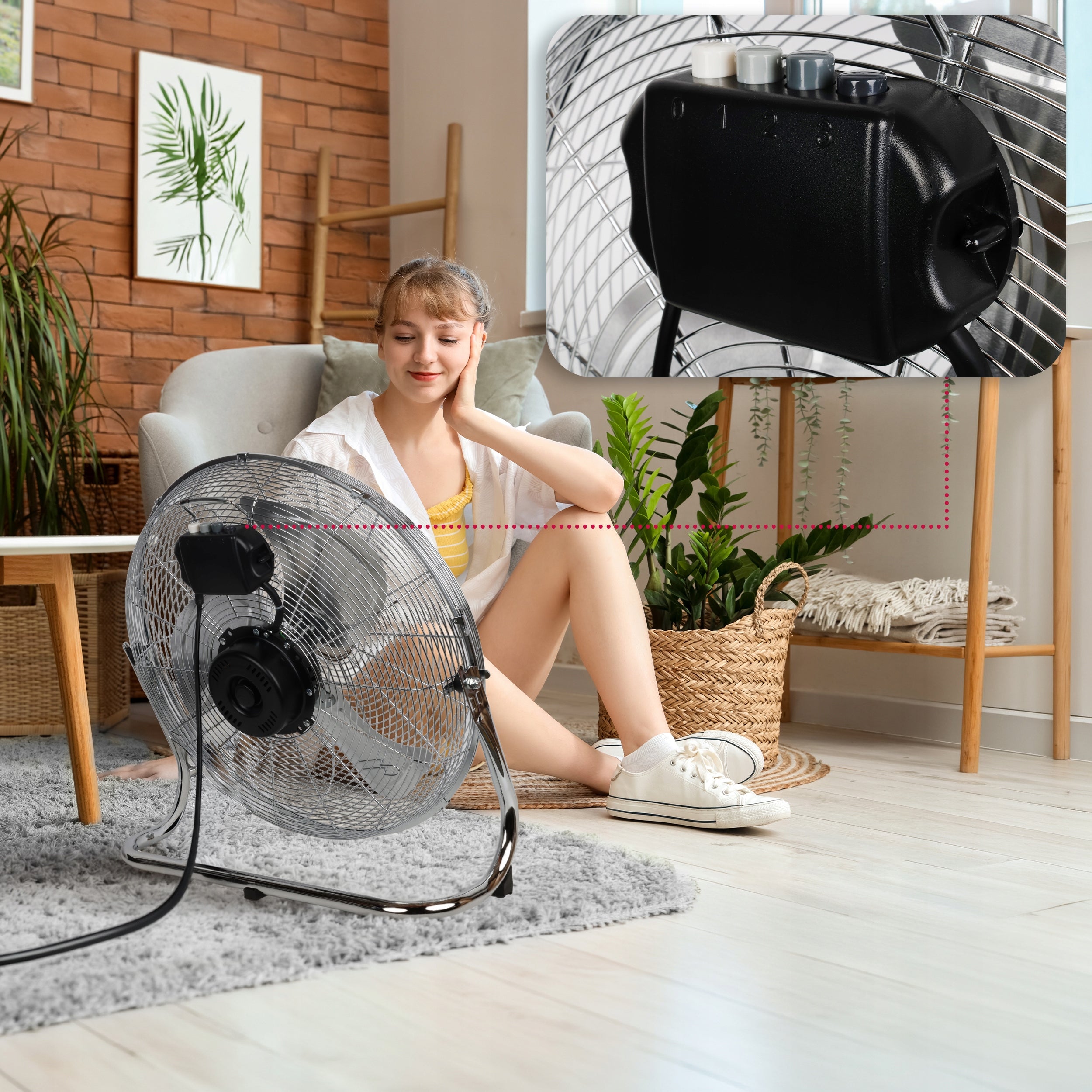 Floor fan HRX large industrial fan powerful 130W up to 50cm chrome Functions tilt angle adjustment
