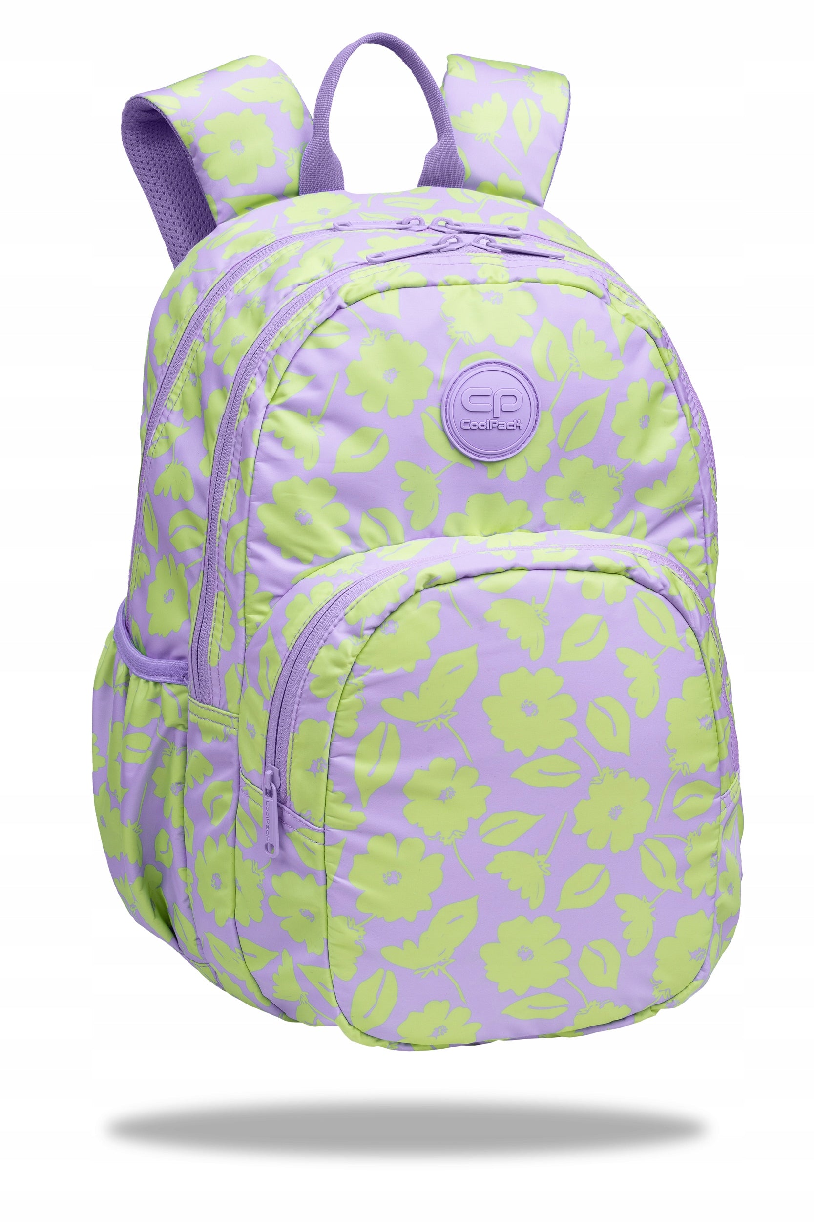 Flores Lila youth backpack purple with green flowers Coolpack