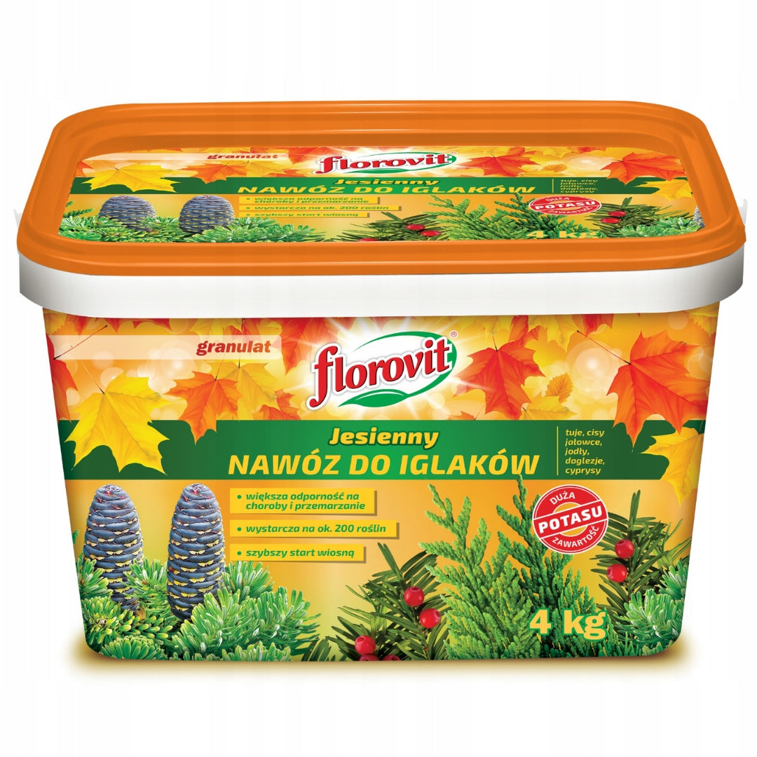 Florovit Autumn Fertilizer For Conifers 4kg Bucket Granules Potassium Start Spring