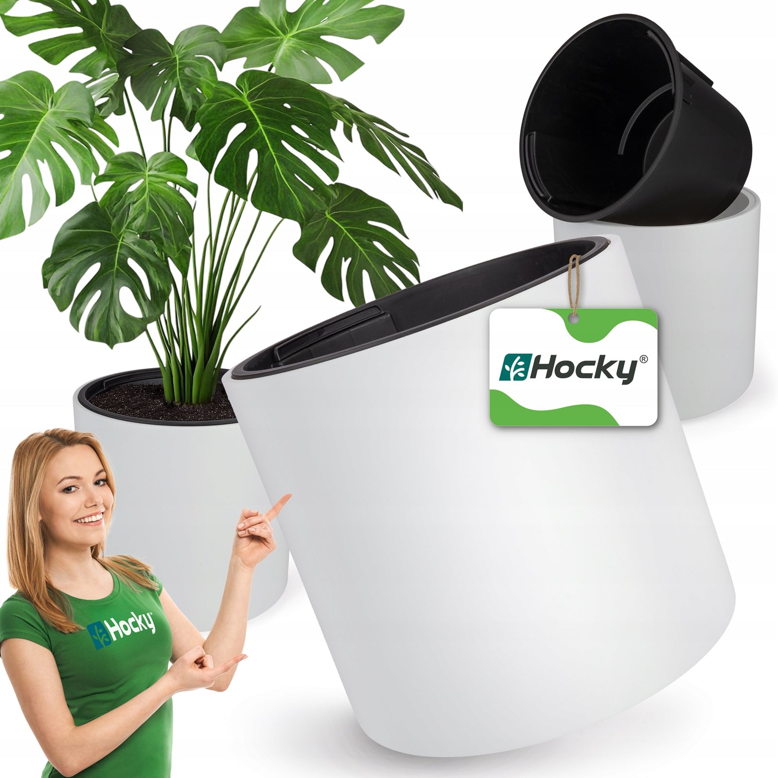 Flower Pot 47cm Large Garden Planter Frost Resistant White + Refill