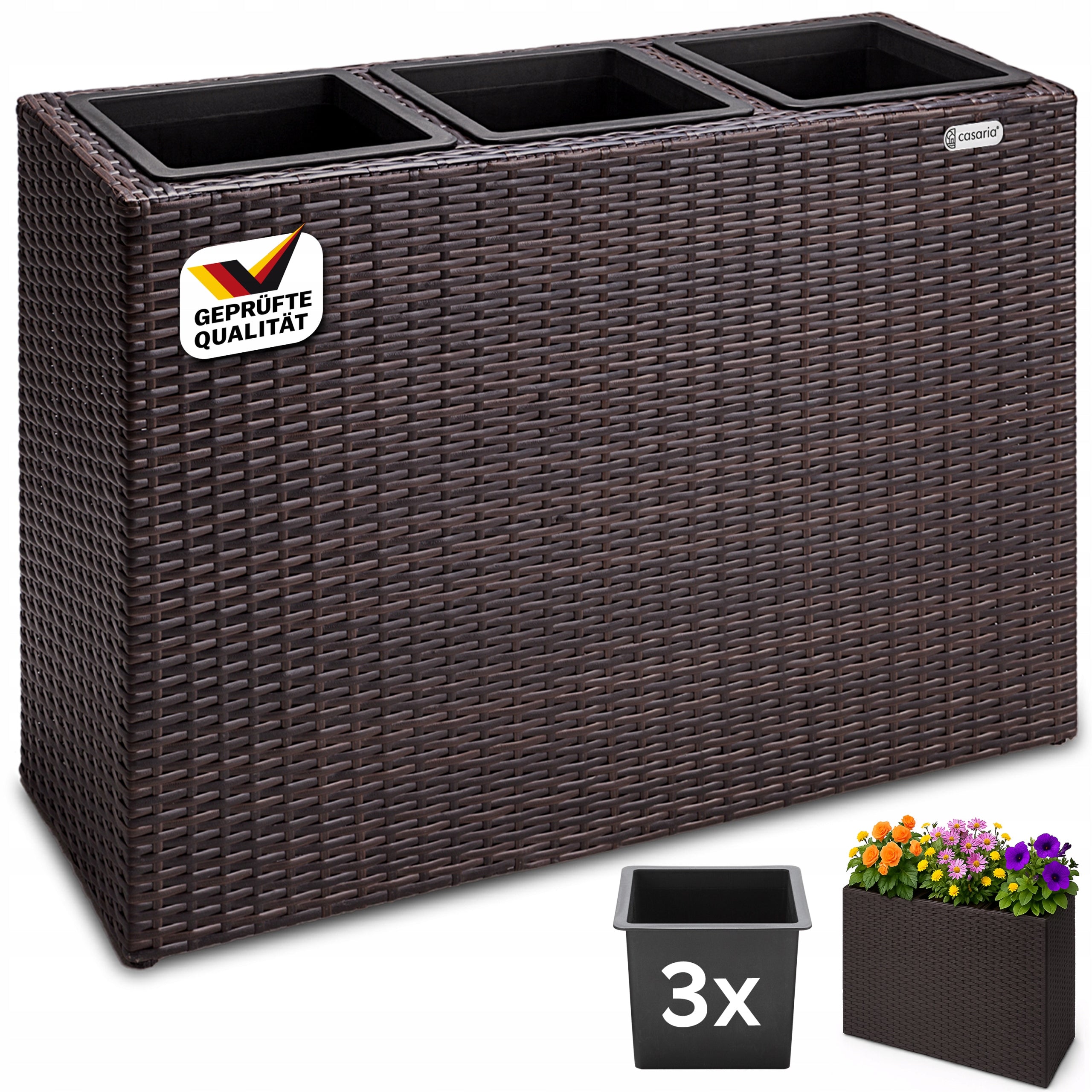 Flower Pot Chest Rattan 3x Removable Cartridges 83x30,5x60 cm brown Manufacturer code 106640