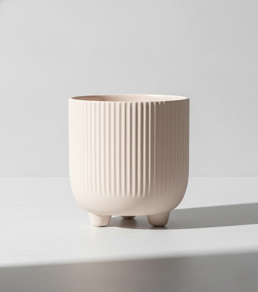 Flower Pot Cover Beige 15 cm with Ceramics on Three Feet Designer Planter Material ceramic