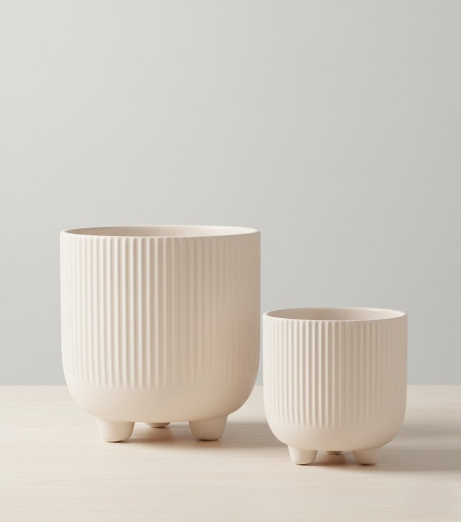 Flower Pot Cover Beige 15 cm with Ceramics on Three Feet Designer Planter Product height 15 cm