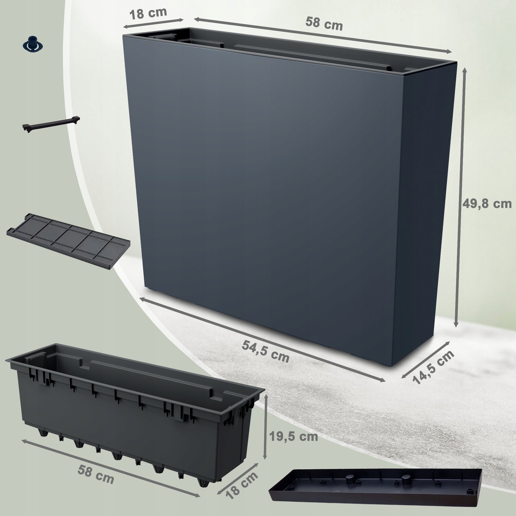 Flower Pot High Rectangular Terrace Box Planter with Cartridge Anthracite Packaging status original