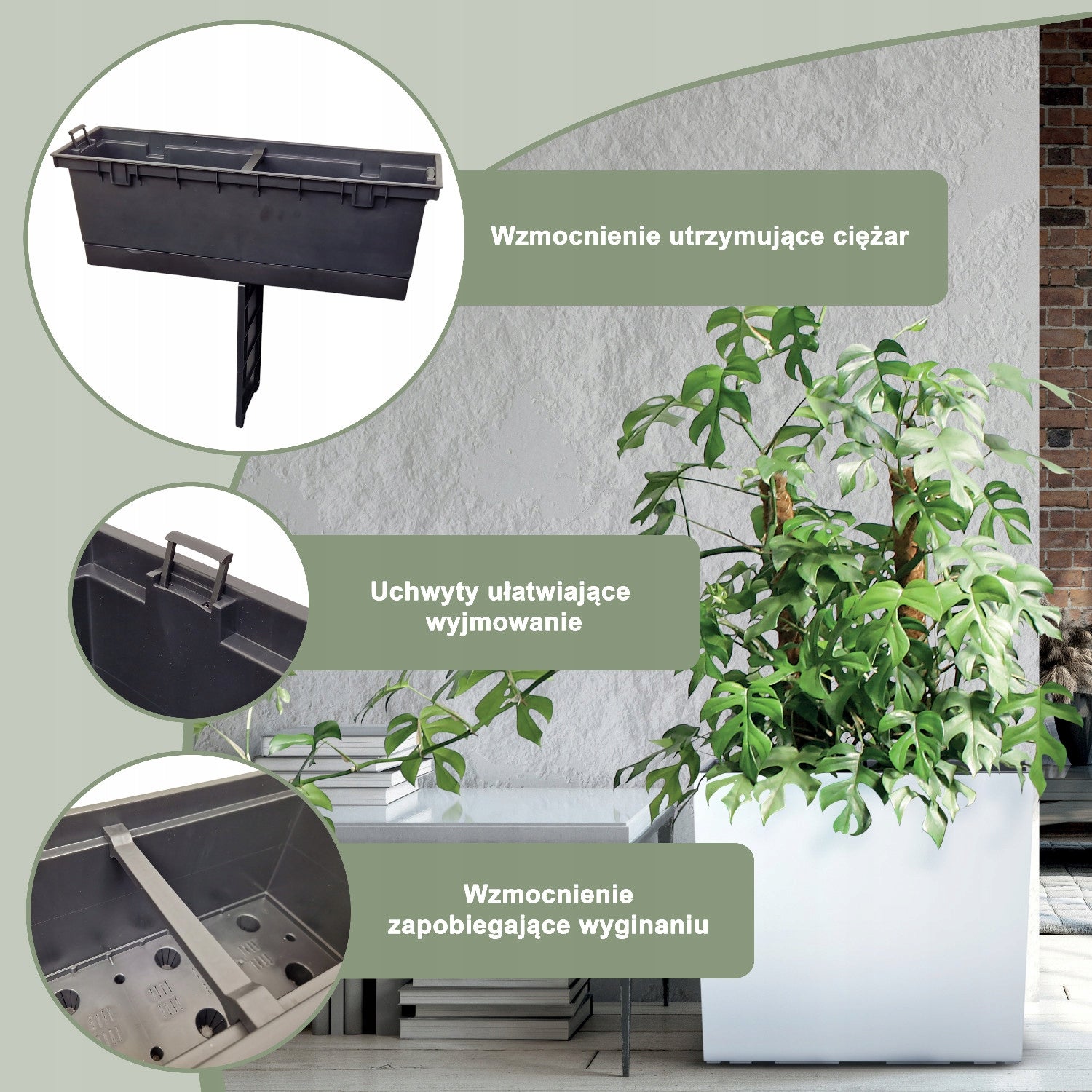 Flower Pot High Rectangular Terrace Box Planter with Cartridge Anthracite Product height 49.8 cm