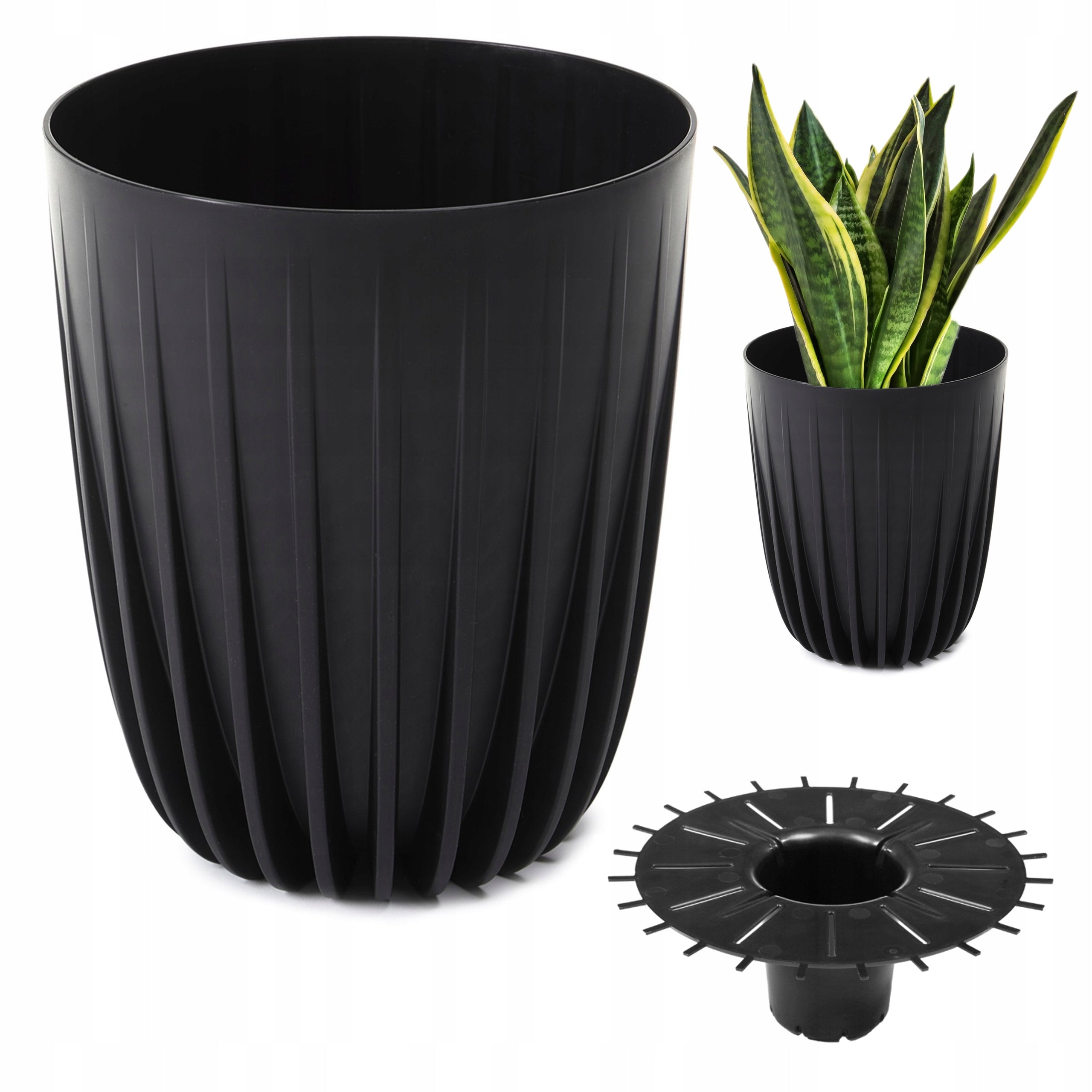Flower Pot Planter Cover MIRA RECYCLING 25cm Black RIBBED WITH CARTRIDGE