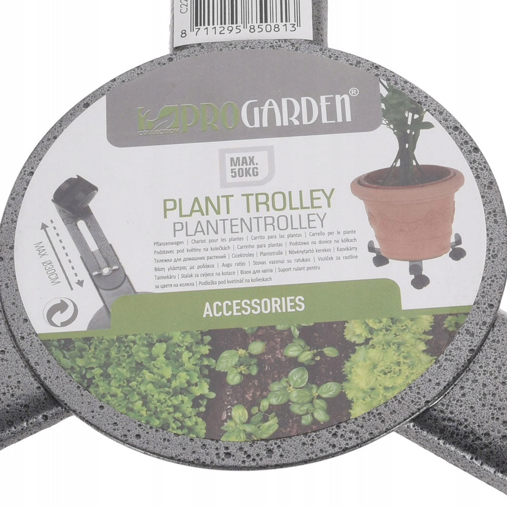 Flower trolley black steel stand with wheels for planters terrace garden Brand ProGarden