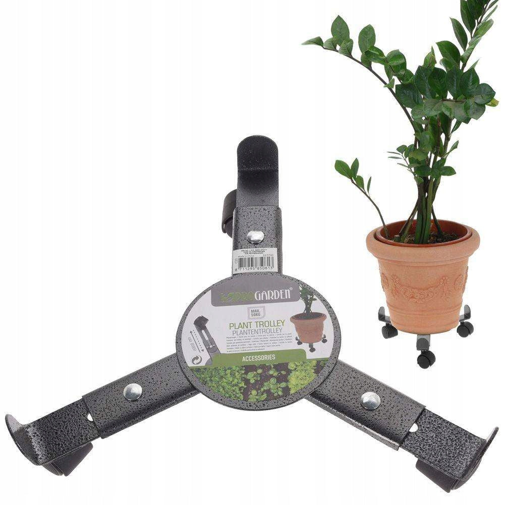 Flower trolley black steel stand with wheels for planters terrace garden