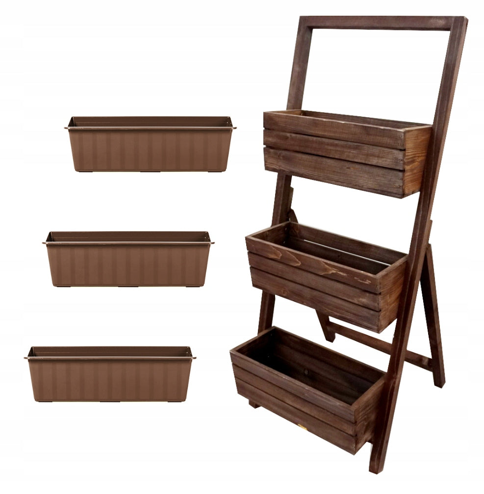 Flowerbed Cascading Flower Stand Triple Brown + 3 Refills