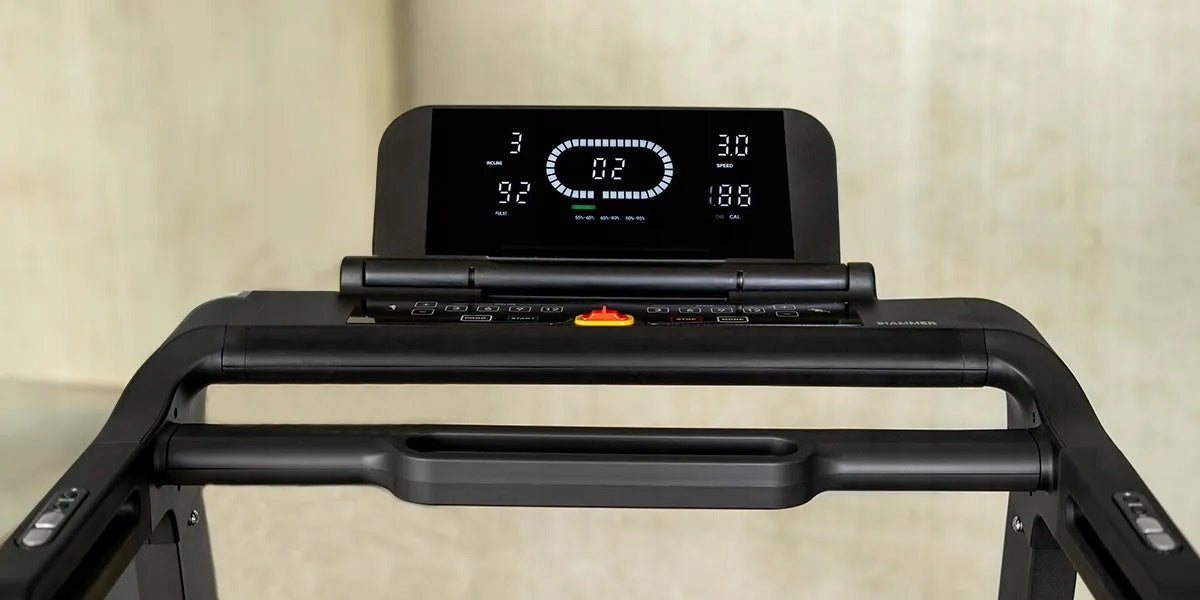 FlyRun 4.0 Hammer Electric Treadmill Additional features transport wheels place for mobile phone/tablet foldable training programs tilt angle adjustment