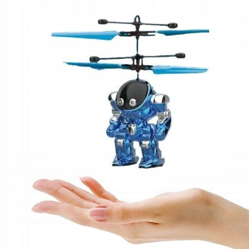 Flying Robot Moss Flying Over Hand Blue Robot Hovering