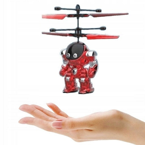 Flying Robot Moss Flying Over Hand Red Robot Hovering