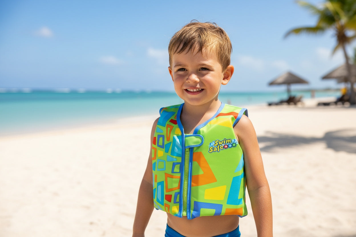 Foam safety vest for learning to swim green for children UPF 50+ Brand Best