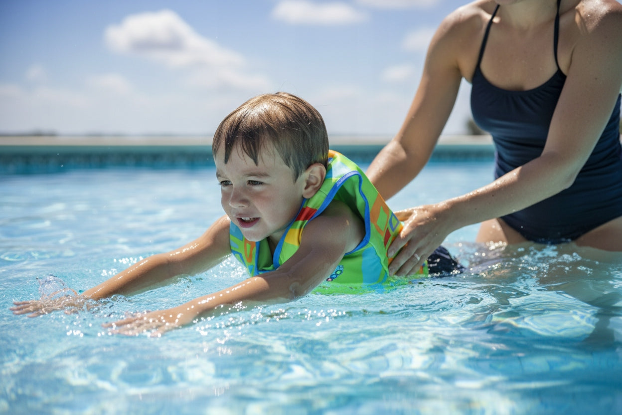 Foam safety vest for learning to swim green for children UPF 50+ Certificates and opinions CE