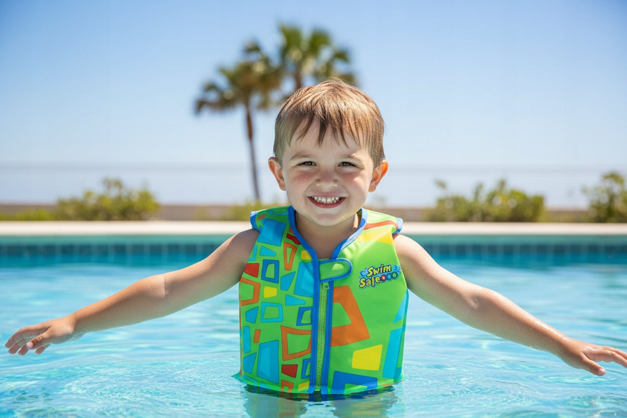 Foam safety vest for learning to swim green for children UPF 50+ Length 37 cm