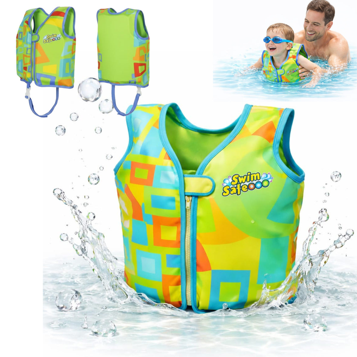 Foam safety vest for learning to swim green for children UPF 50+