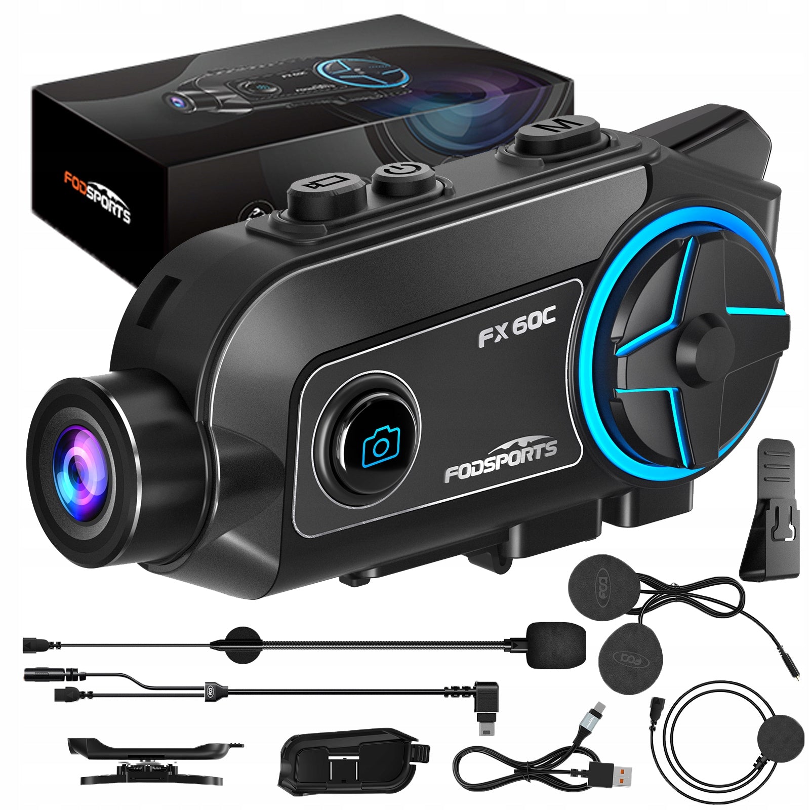 Fodsports FX60C Motorcycle Intercom 4K Anti-shake Camera,Bluetooth 5.4,WIFI