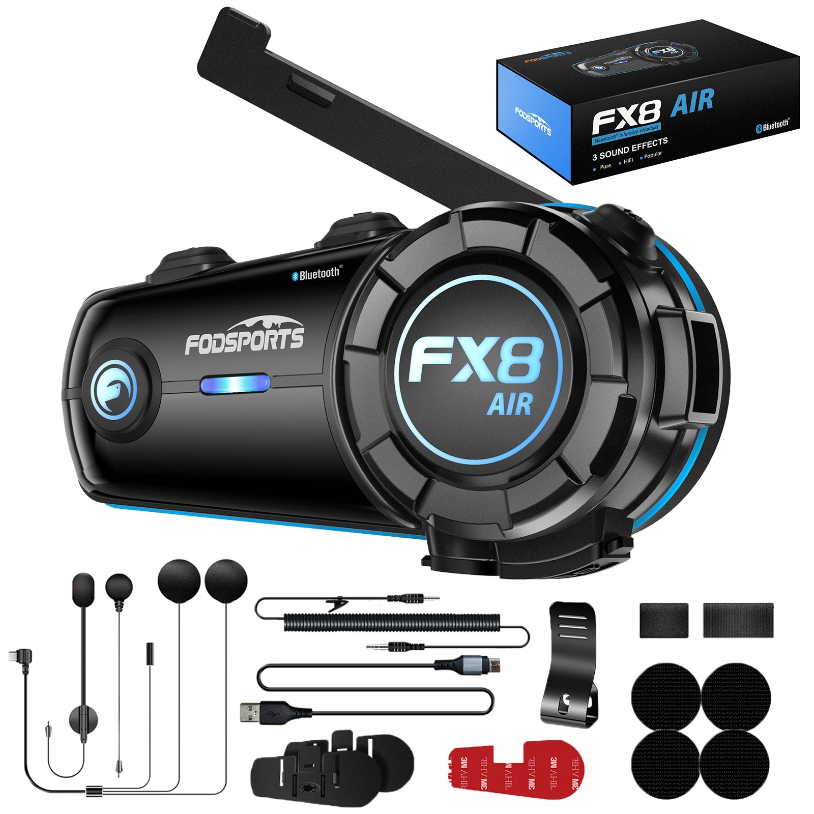 Fodsports FX8 Air Motorcycle Intercom for 4-Person 1200m, FM Radio,Music