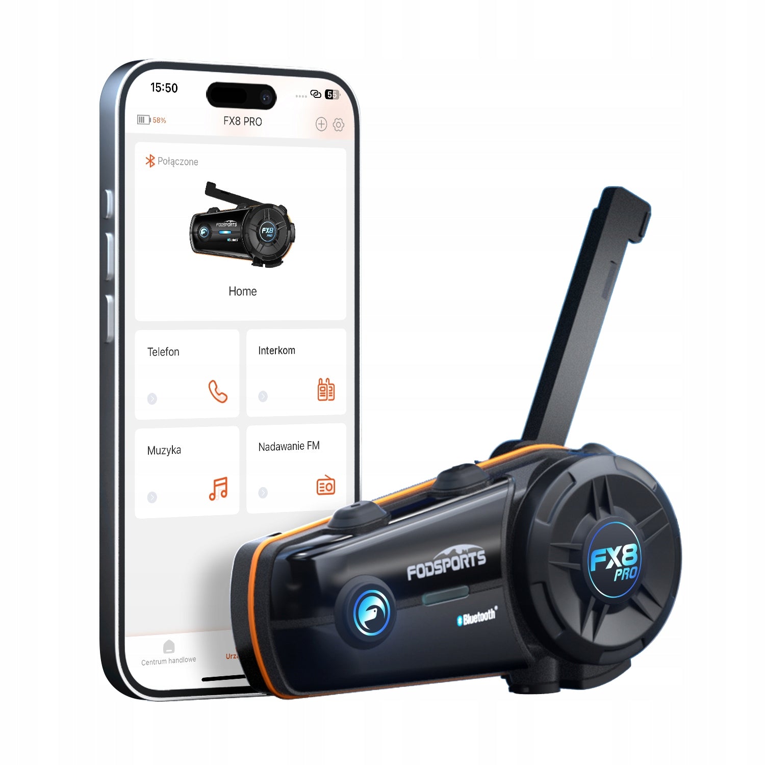 Fodsports FX8 Pro Motorcycle Intercom+10 Riders+1000m+Audio Mixing+FM Music Packaging status original