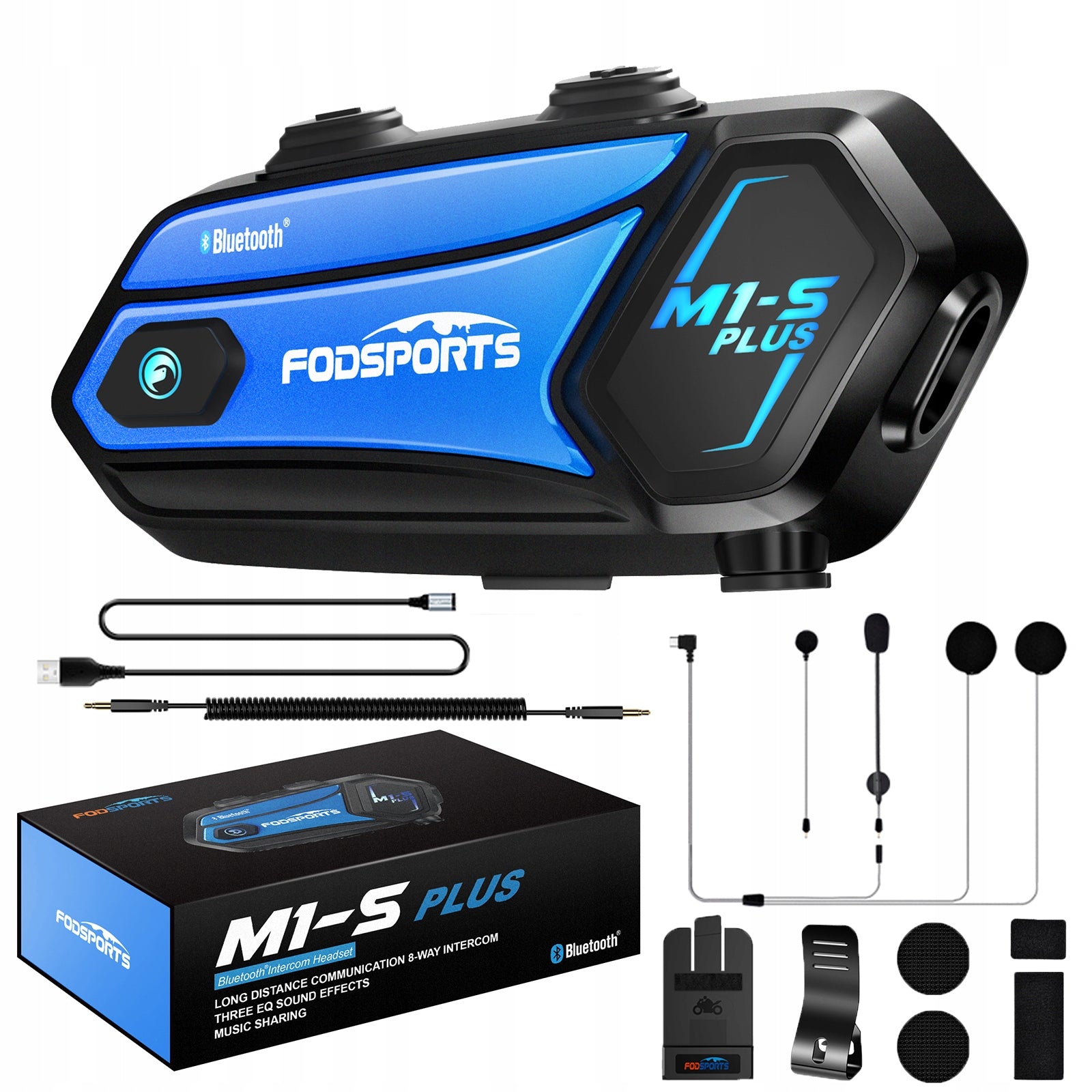 Fodsports M1S PLUS Motorcycle Intercome for 8 people,2000m,Share Music
