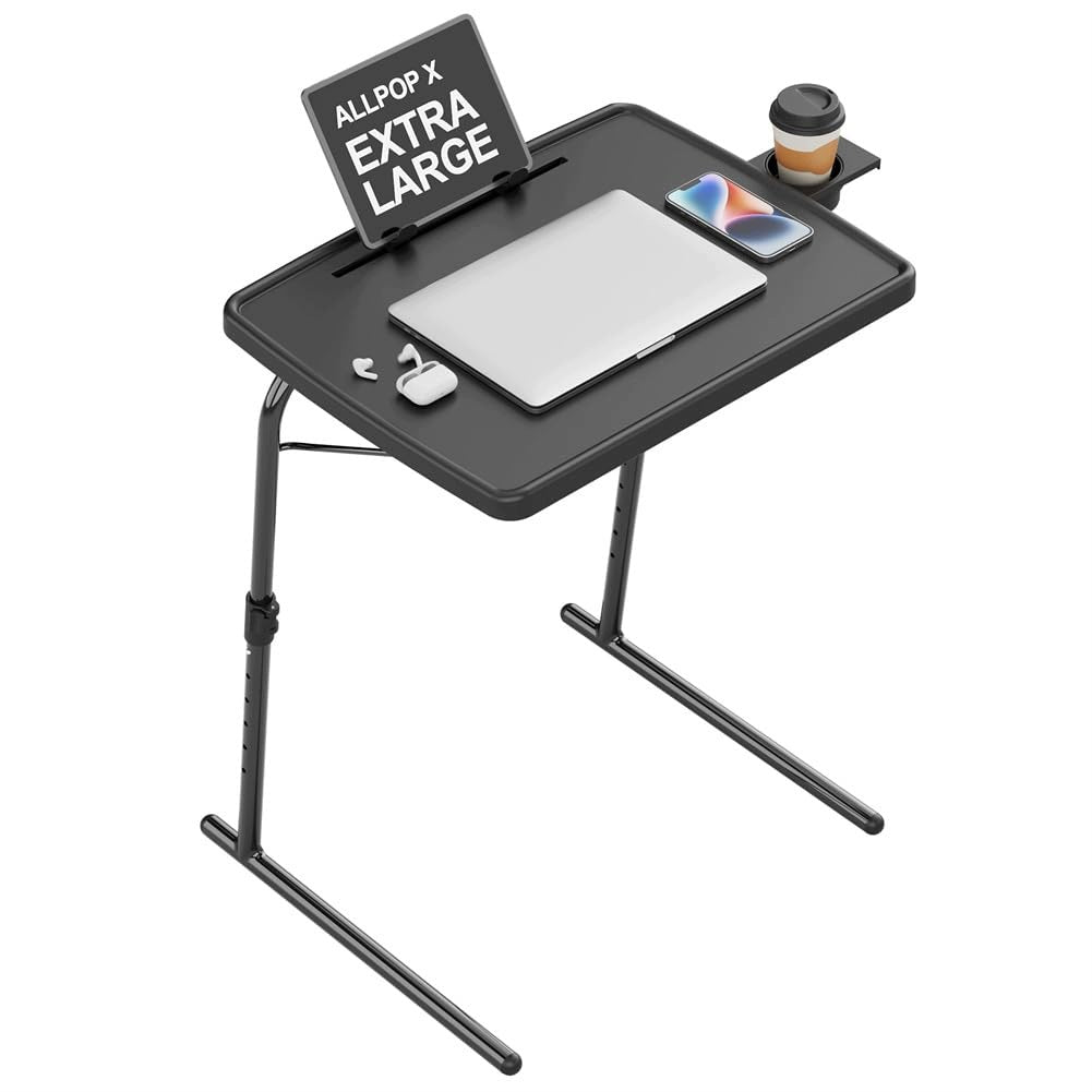 Foldable Adjustable Desk 56x43cm Tiltable Top Metal Frame Cup Holder