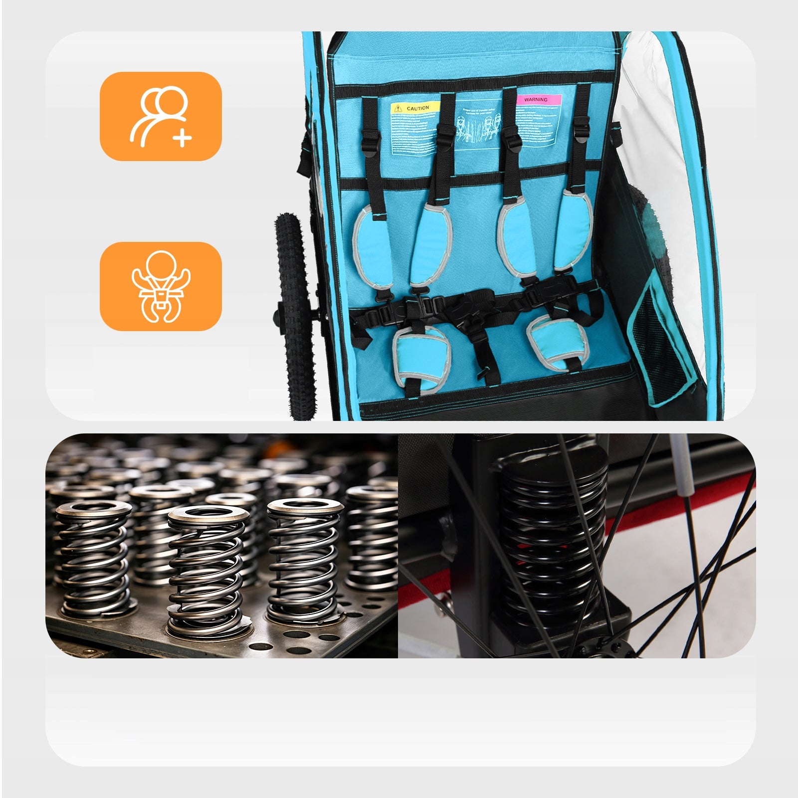 Foldable Children's Bike Trailer 2 seat Sepnine Blue 5-Point Belts for Kids Brand no brand