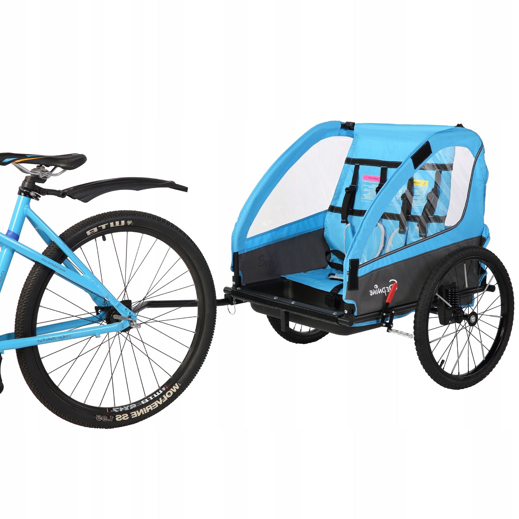 Foldable Children's Bike Trailer 2 seat Sepnine Blue 5-Point Belts for Kids Manufacturer code BT920-BLUE