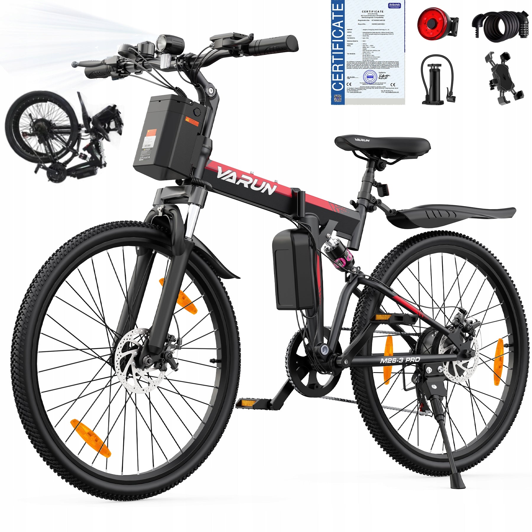 Foldable Electric Mountain Bike VARUN for Adults 250W 80km 48V 7,8Ah