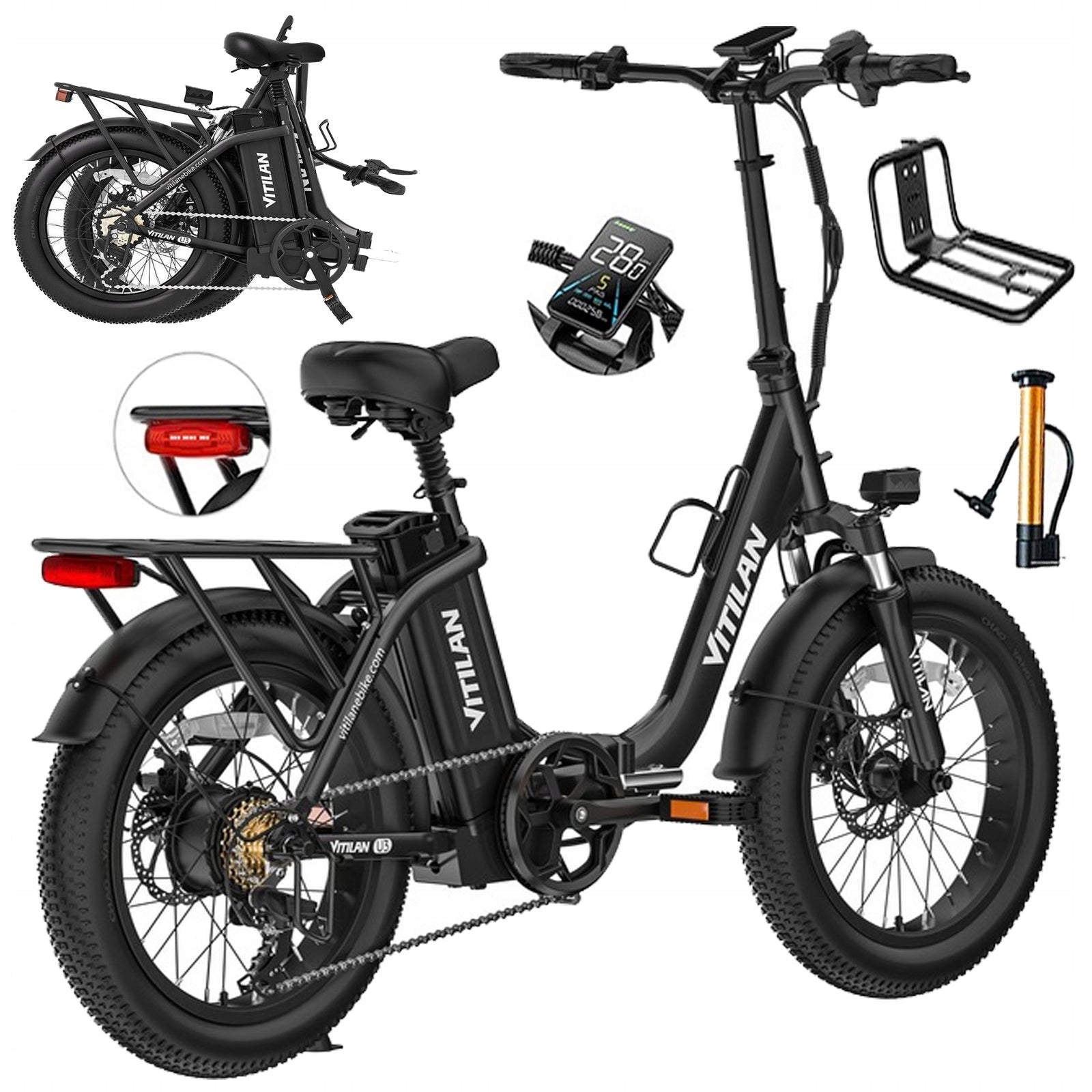 Foldable Electric Vehicle VITILAN U3 750W 48V 13AH 45KM/H 20“ black PL