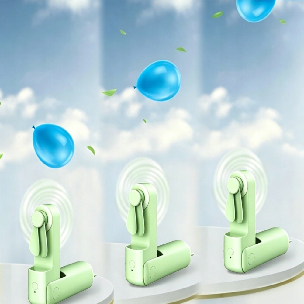 Foldable Fan with Power Bank 3 Speed Modes Low Noise, ABS Material Green Fan type mini