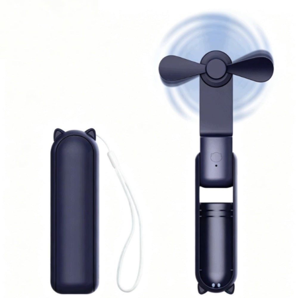 Foldable Handheld Mini Fan with Built-in Power Bank, Dark Blue