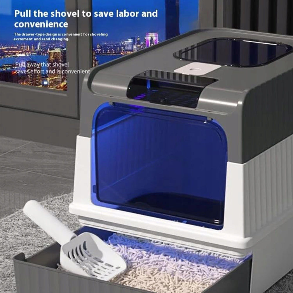 Foldable cat litter box, fully enclosed with lid and UV light, with scoop Manufacturer code ony-alg-088