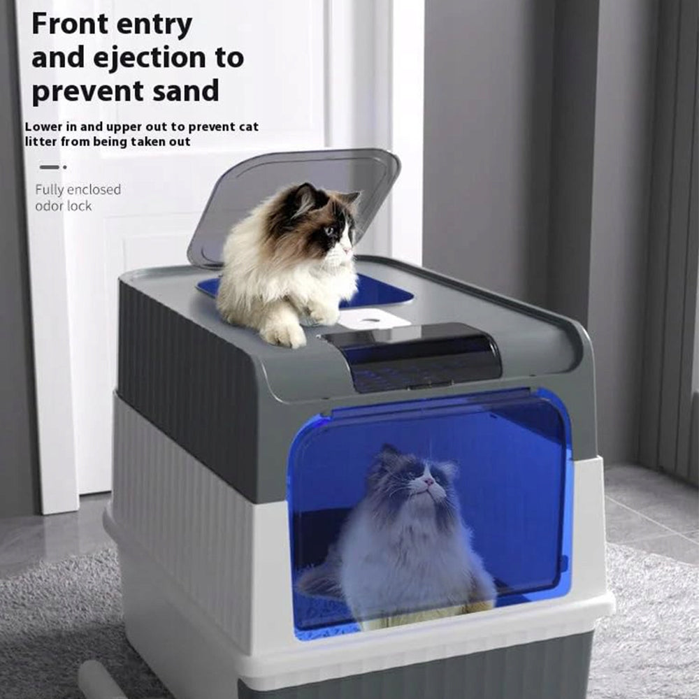 Foldable cat litter box, fully enclosed with lid and UV light, with scoop Packaging status original