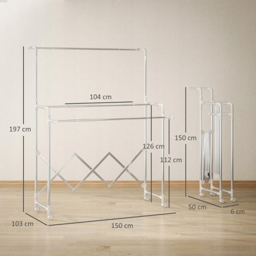 Foldable, freestanding clothes hanger with 3 adjustable crossbars Unfolded width 150 cm