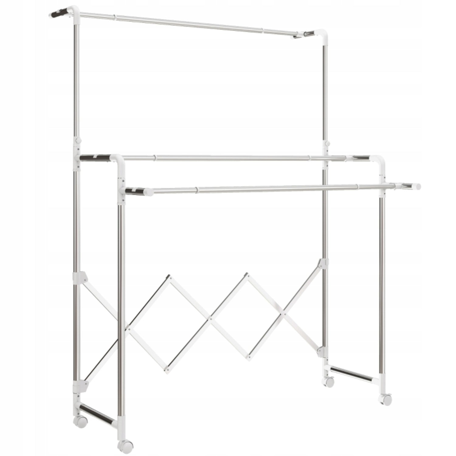 Foldable, freestanding clothes hanger with 3 adjustable crossbars