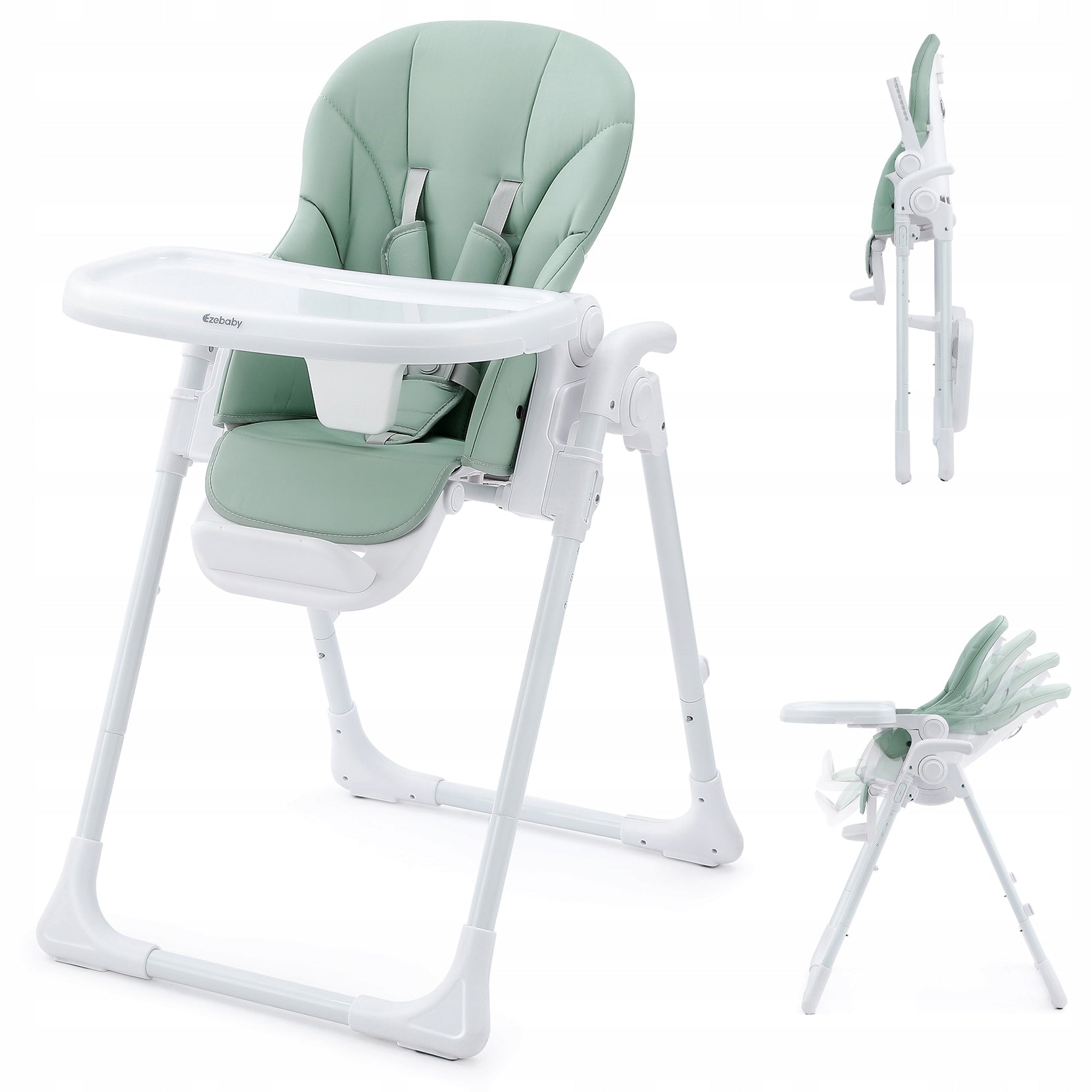 Folding Children's High Chair, 6 Heights, Adjustable Backrest, (Green) Packaging status original