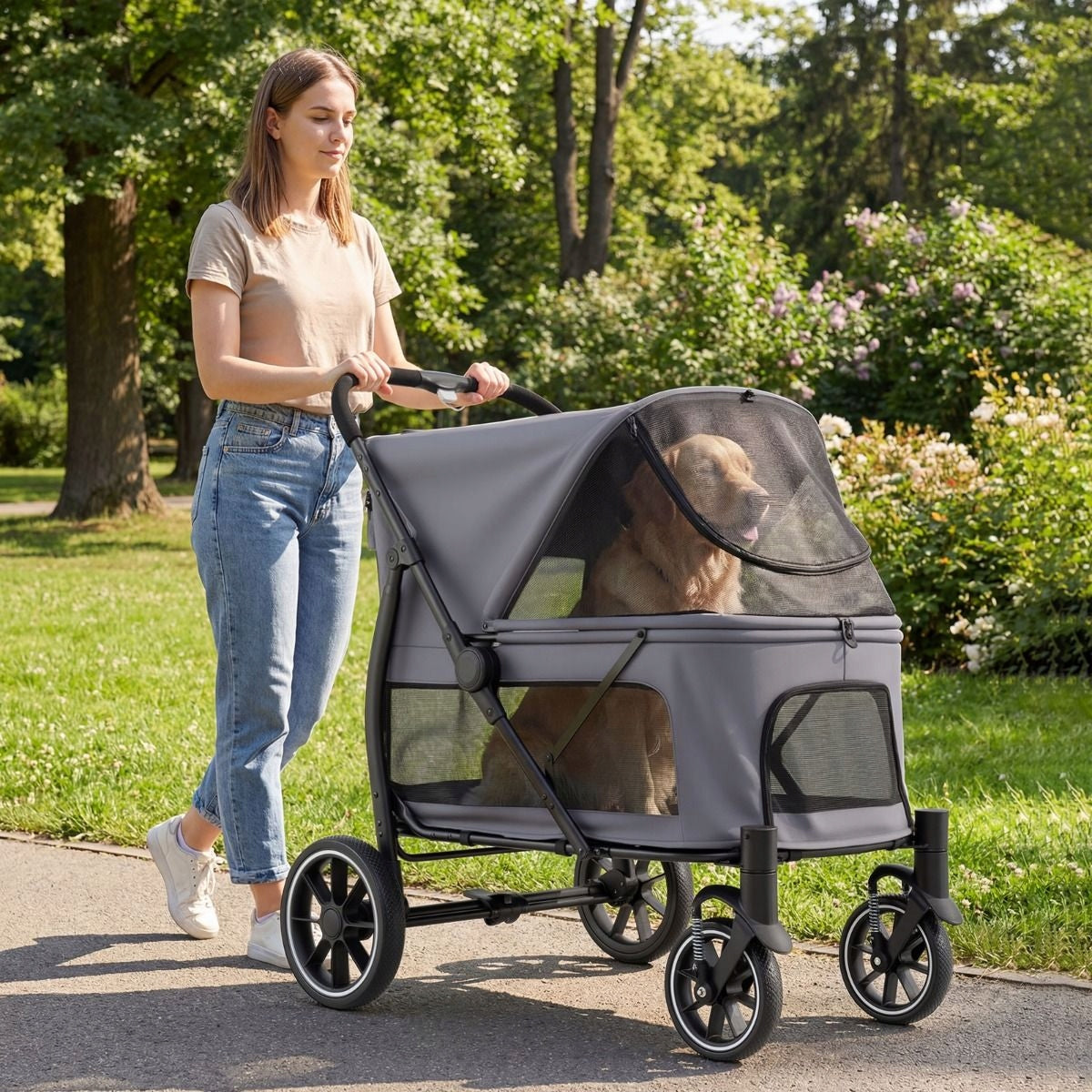 Folding Dog Stroller Grey Brand Costway