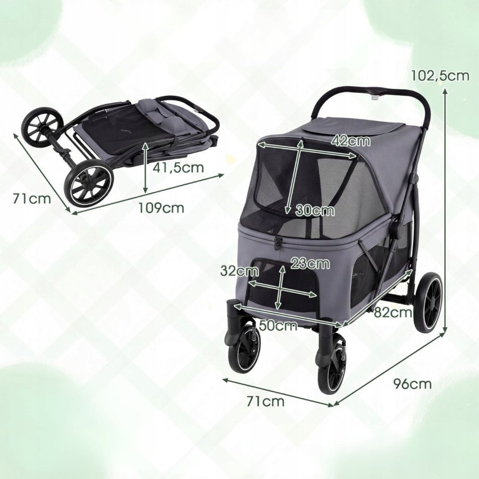 Folding Dog Stroller Grey Manufacturer code PW10168GR