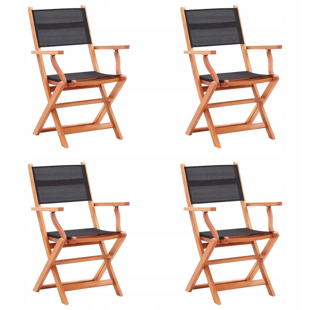 Folding Garden Chairs 4 Pack Black, Eucalyptus and Textile