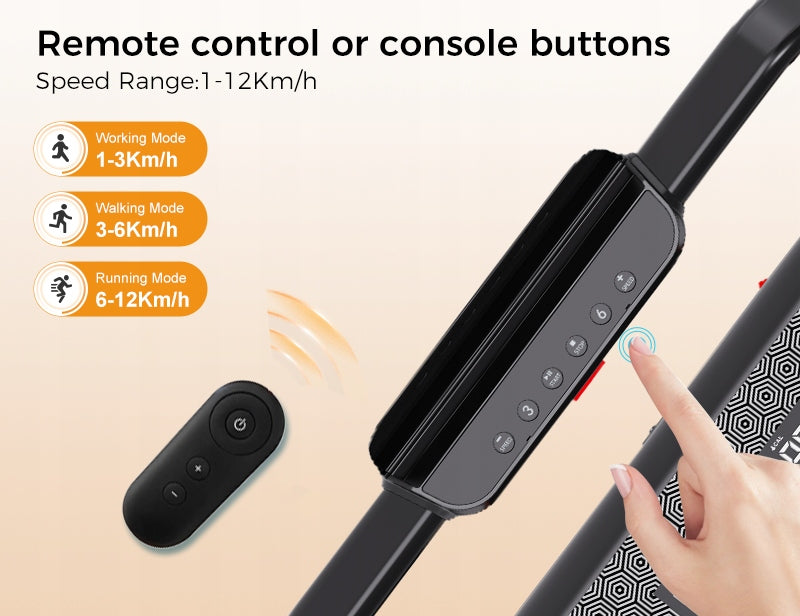 Folding Home Electric Treadmill Flat Under Bed 1-12km/h 3 Gradient Armrest Measurements training duration distance speed burned calories
