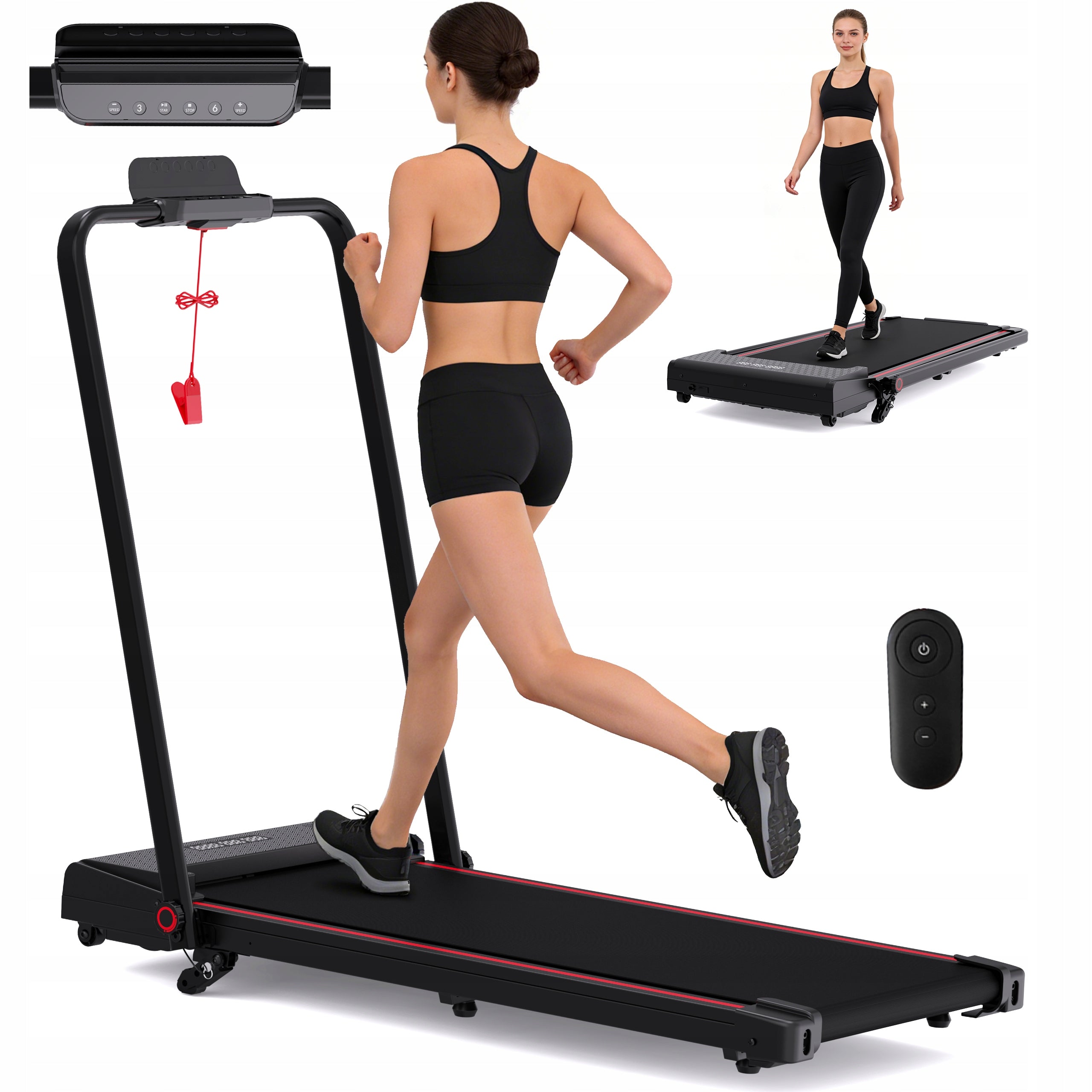 Folding Home Electric Treadmill Flat Under Bed 1-12km/h 3 Gradient Armrest