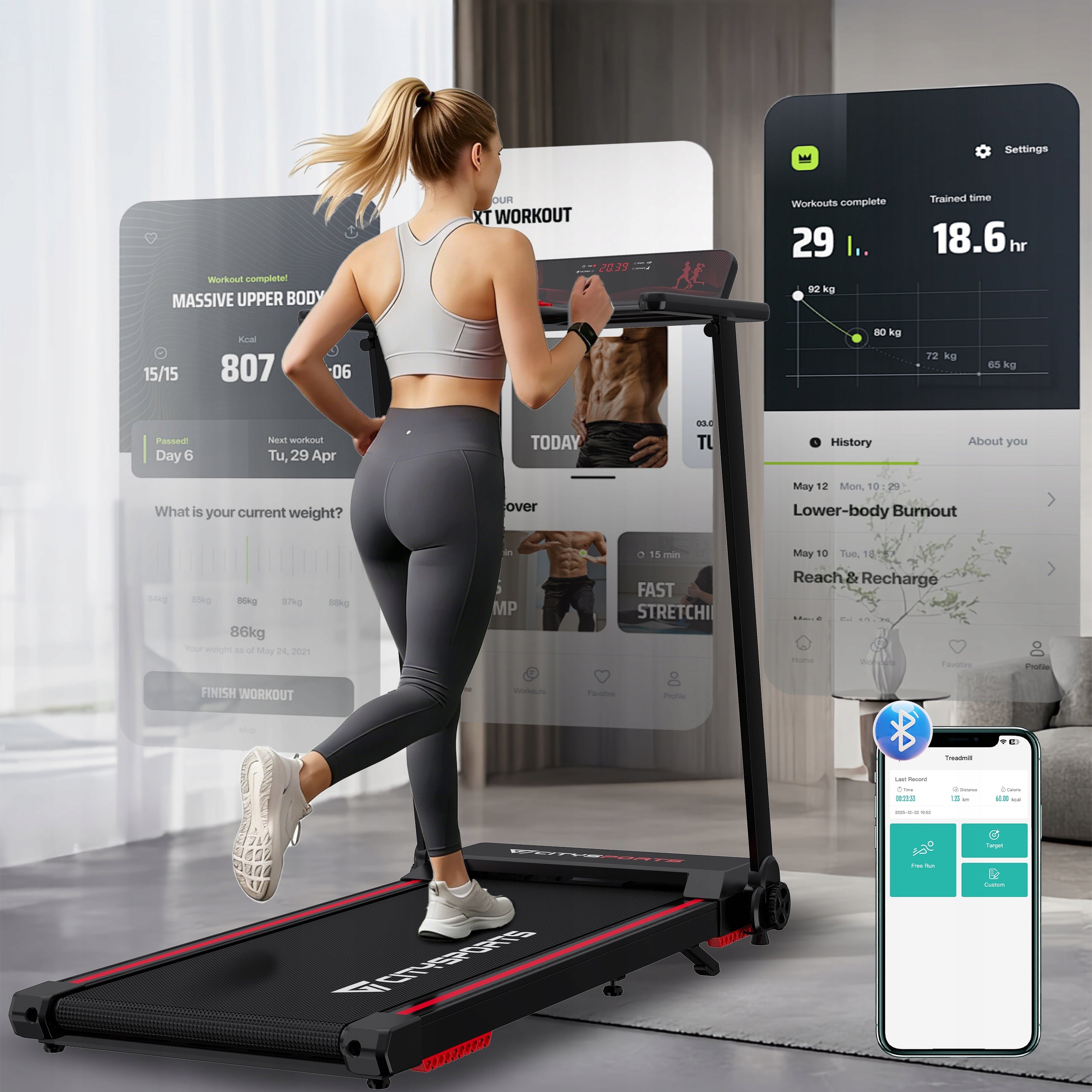 Folding Home Treadmill Professional Electric Exercise Fitness 12KM App/BT Maximum user weight 120 kg