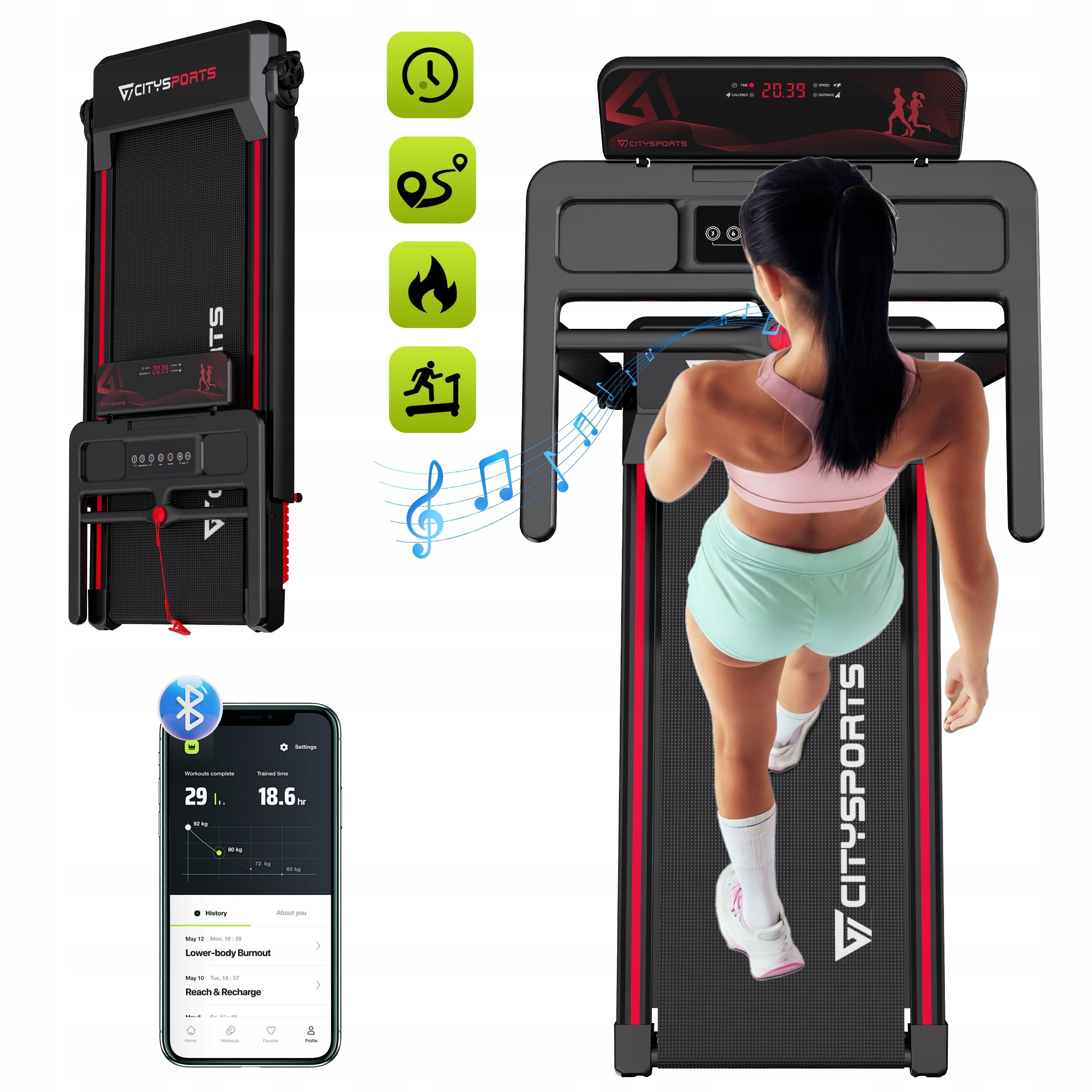 Folding Home Treadmill Professional Electric Exercise Fitness 12KM App/BT